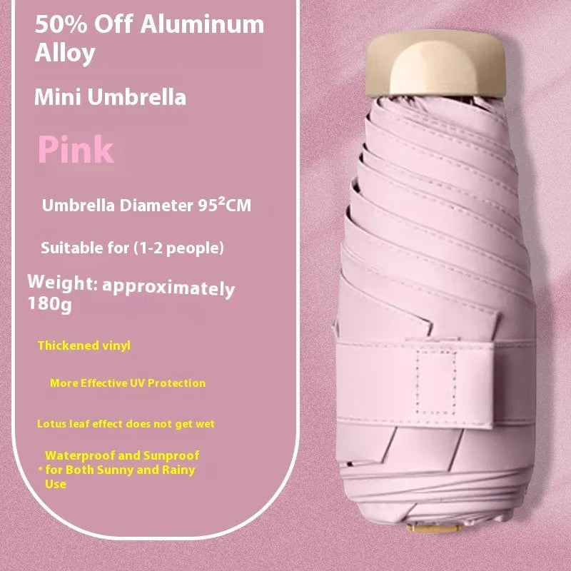 Five-fold compact umbrella with gradient vinyl sunshade canopy and six alloy bones in multiple colour options