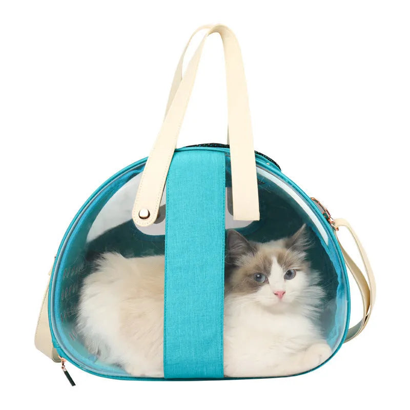 Double Fish transparent PVC pet backpack for small dogs and cats in sky blue with ventilation holes