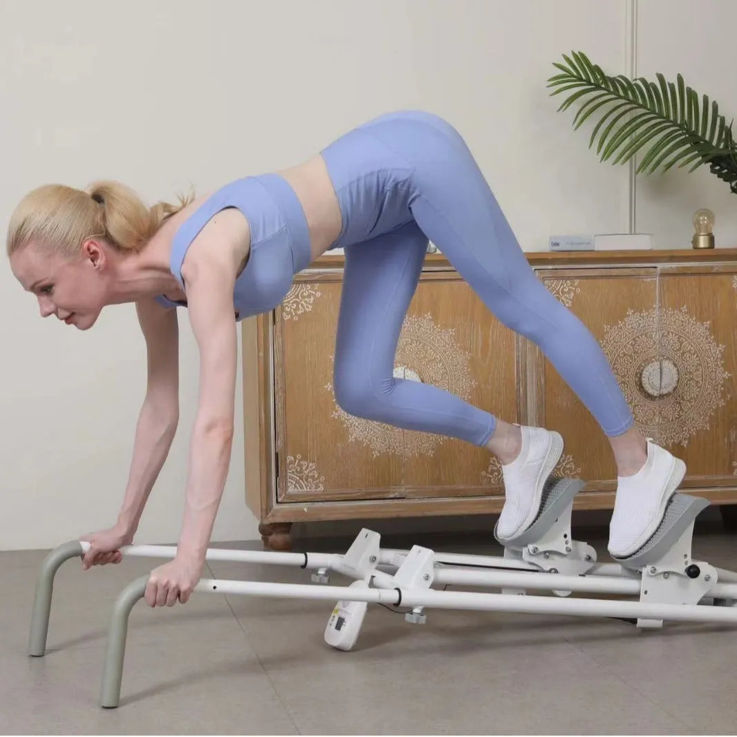 Starlight White foldable multi-function treadmill and climbing frame for home fitness.