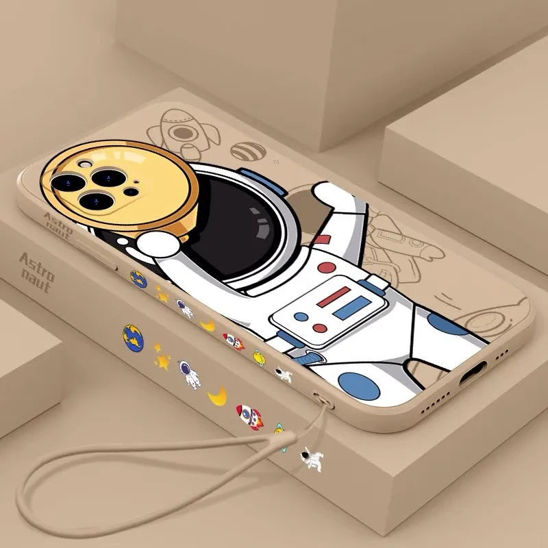 Cartoon astronaut and planet design silicone back cover case for iPhone