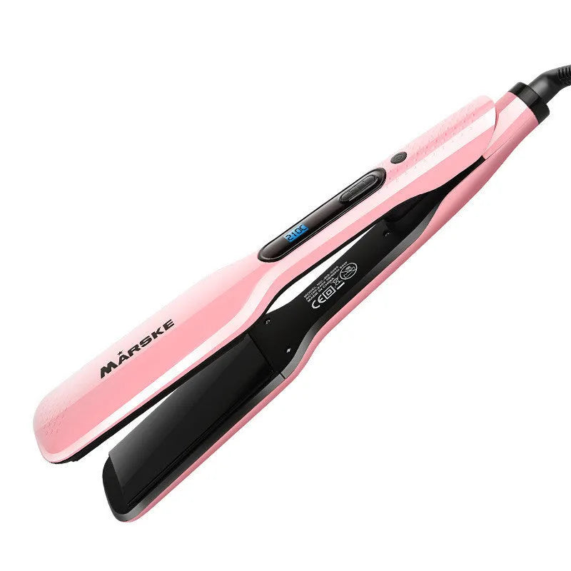 White steam spray hair straightener with 45mm ceramic plate and digital display, EU plug.