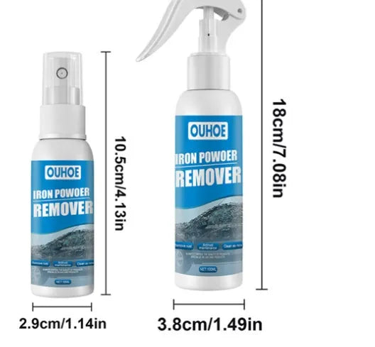 Automotive iron powder rust remover spray bottle with blue square sponge for vehicle metal surface treatment