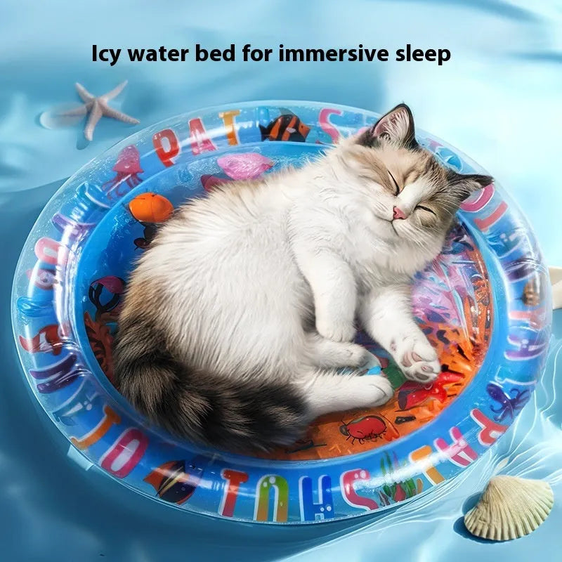 Inflatable PVC pet cooling water bed with dolphin design for dogs and cats