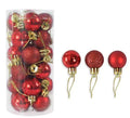 Set of 24 shiny and matte finish Christmas ball ornaments in assorted colours, each 3cm in diameter.