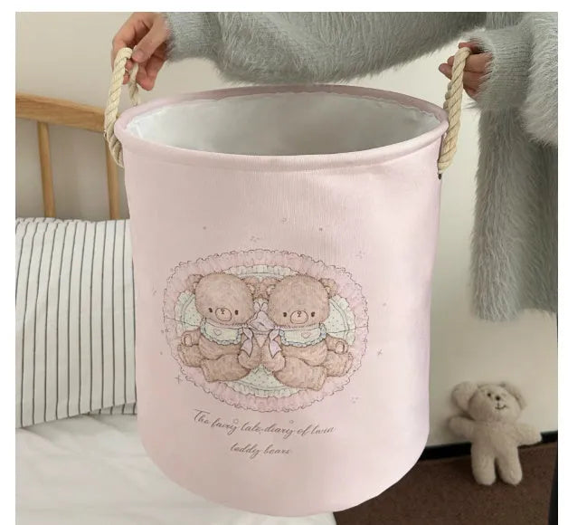 Foldable laundry basket with decorative removable cotton cover in choice of 12 patterns