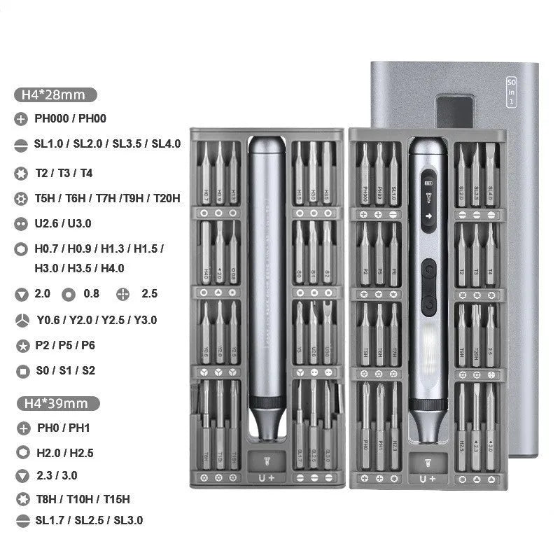Compact aluminium alloy electric screwdriver showing scale, with high torque specifications displayed.