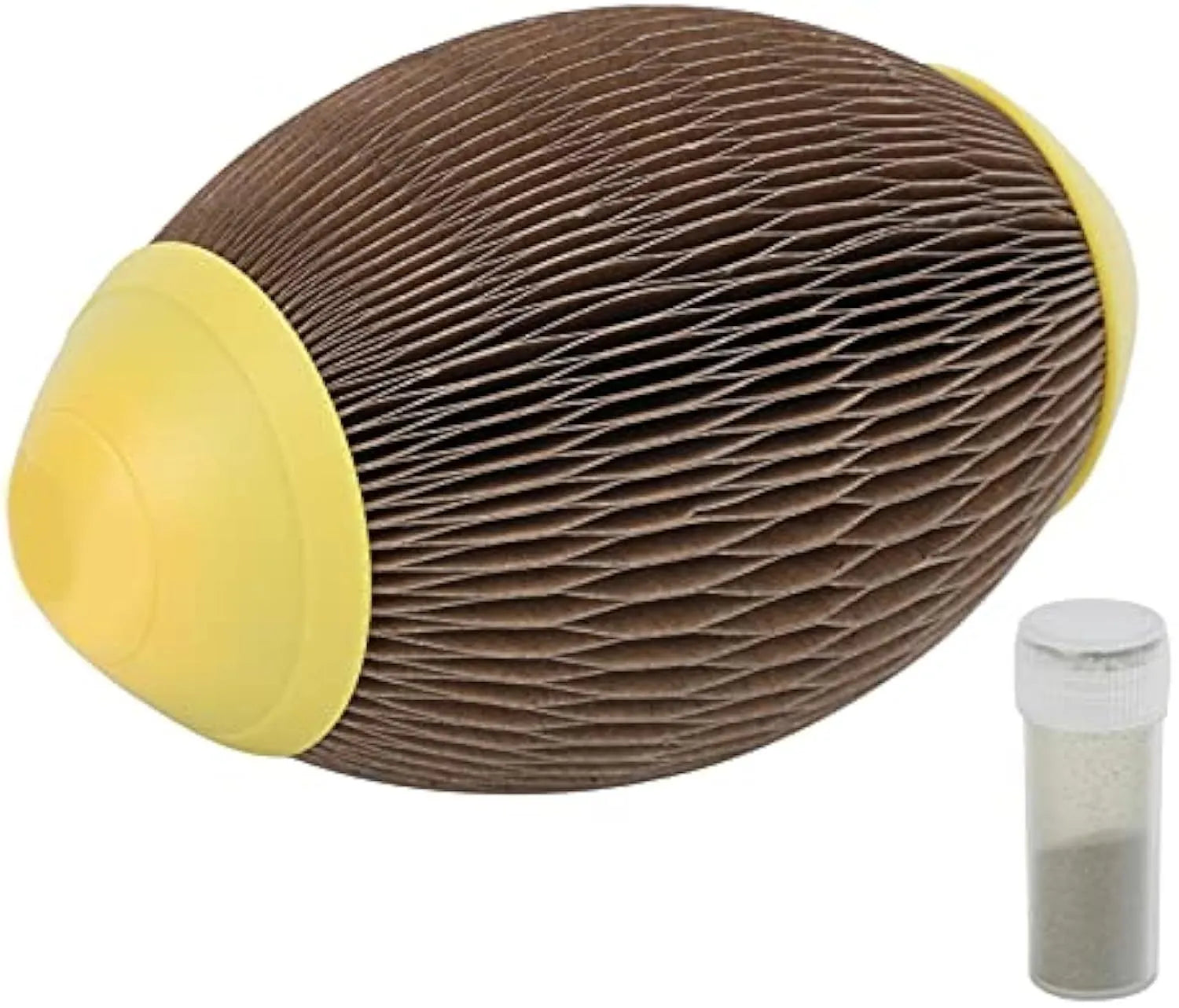 Elliptical corrugated paper catnip ball toy for scratching and play
