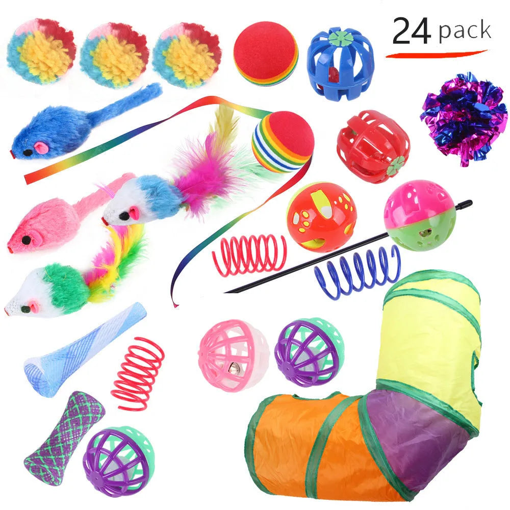 Plastic cat channel tunnel toy set showing single and double layer designs