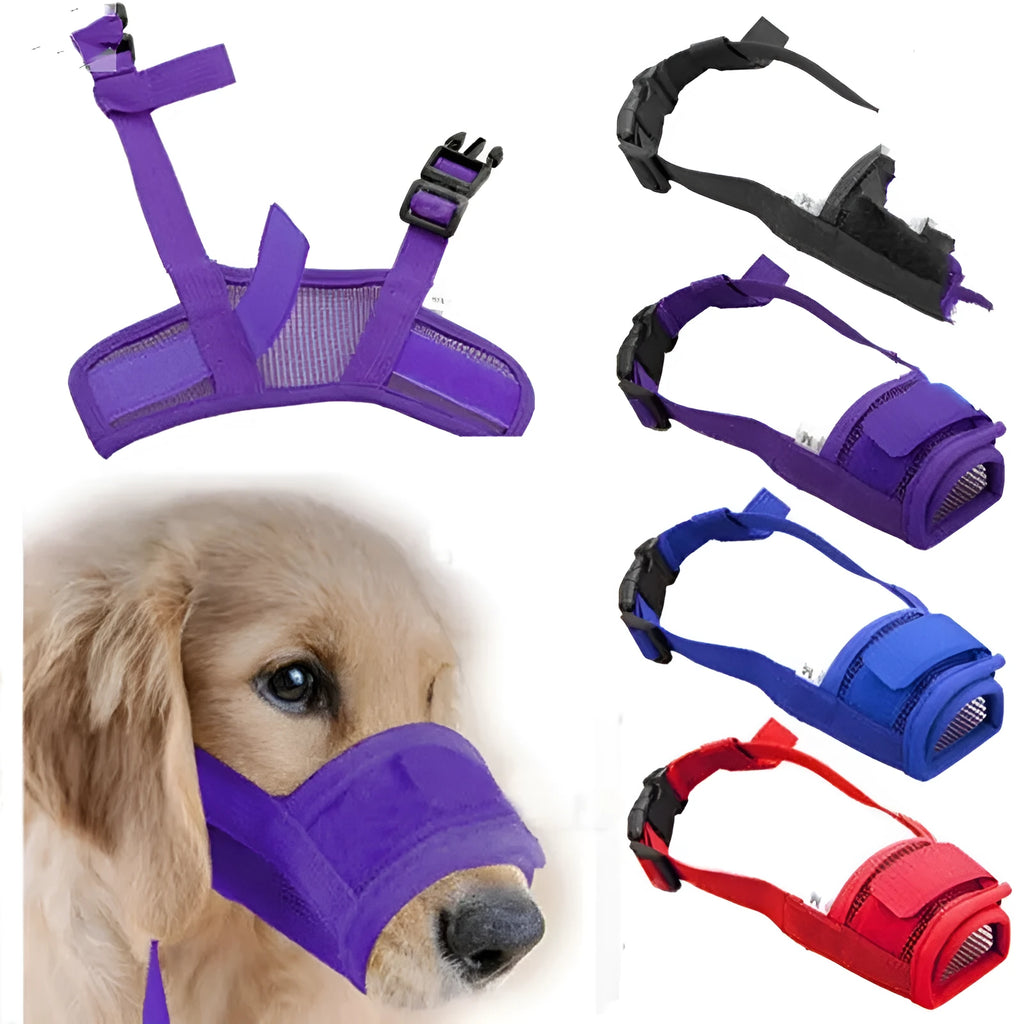Adjustable plastic dog muzzle for safety and behaviour control in multiple colour options