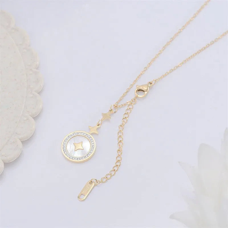 Women's titanium steel necklace with six-pointed star geometric pendant on O-ring chain