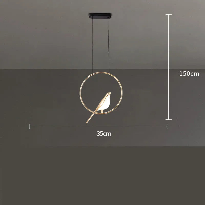 Modern minimalist magpie bird design chandelier with long 150cm drop and single LED light head