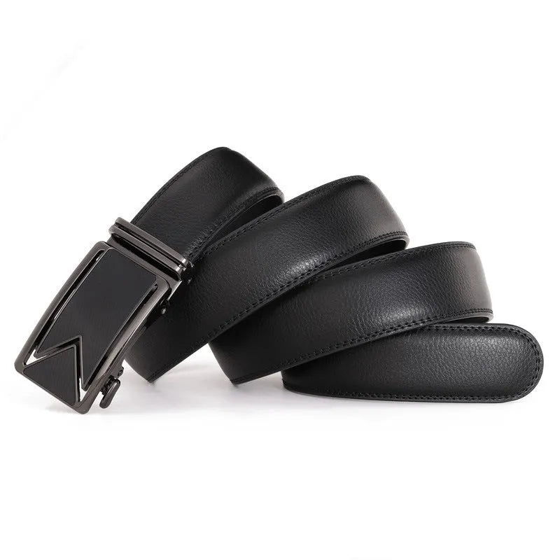 Genuine leather men's belt with automatic buckle and M letter design in brown colour