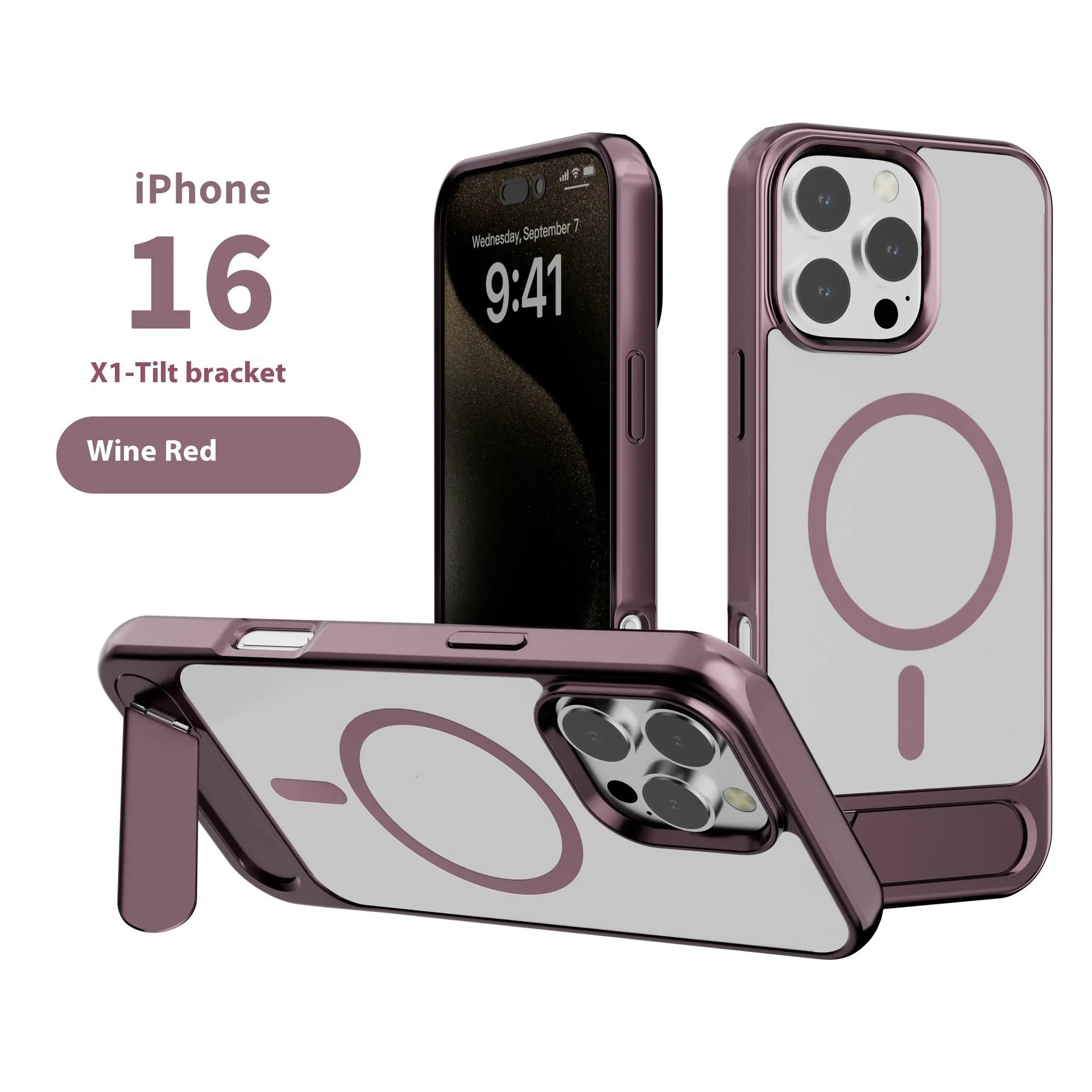 Metallic paint magnetic phone case for iPhone with TPU PC metal construction in wine red colour