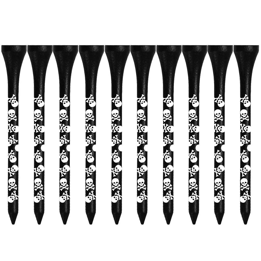 Black bamboo golf dowel pins with skull print in 70mm and 83mm lengths