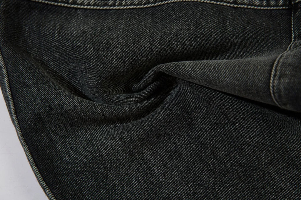Men's black cotton loose-fitting wide-leg trousers with mid waist design