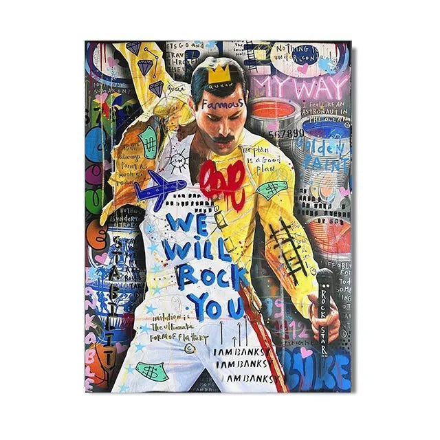 Frameless abstract graffiti canvas poster with spray painted street art design, available in sizes from 20x25cm to 80x120cm.