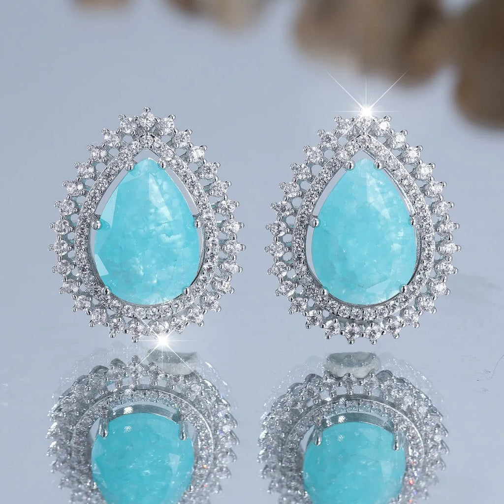 Women's heart-shaped water drop earrings with electroplated platinum ice flower diamond finish