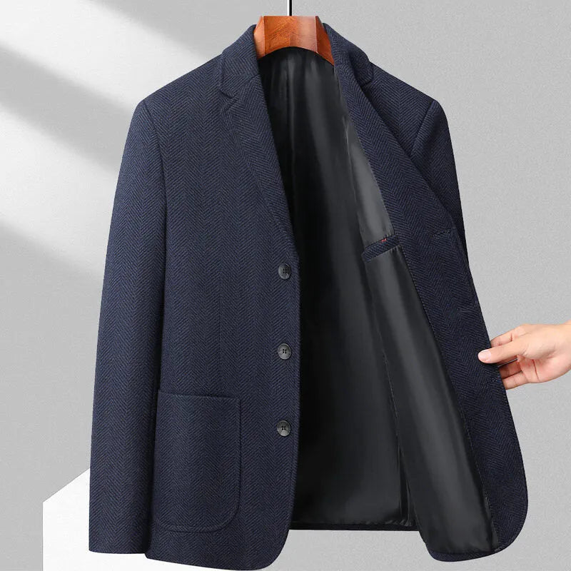 Men's loose fit woolen coat in polyester for spring and autumn casual wear