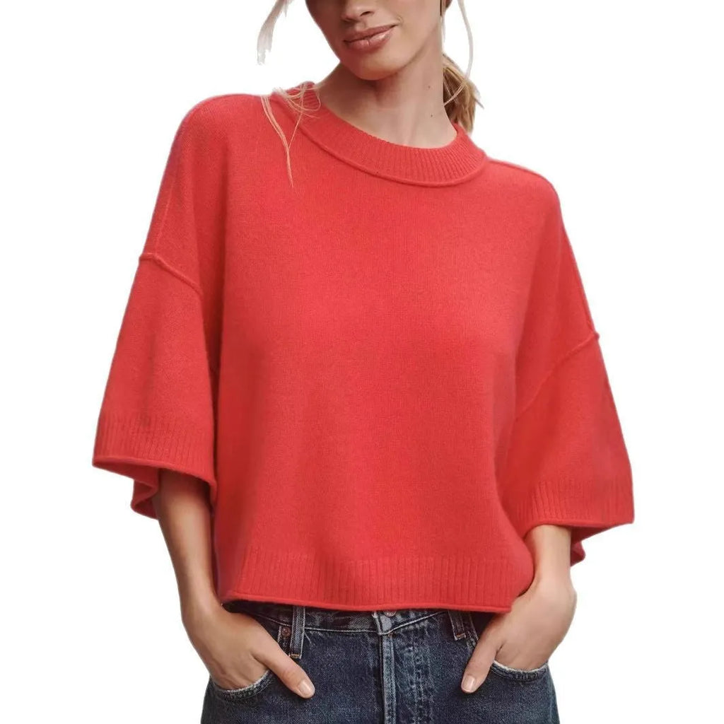 Red or white women's short sleeve crop top T-shirt made from viscose fibre.