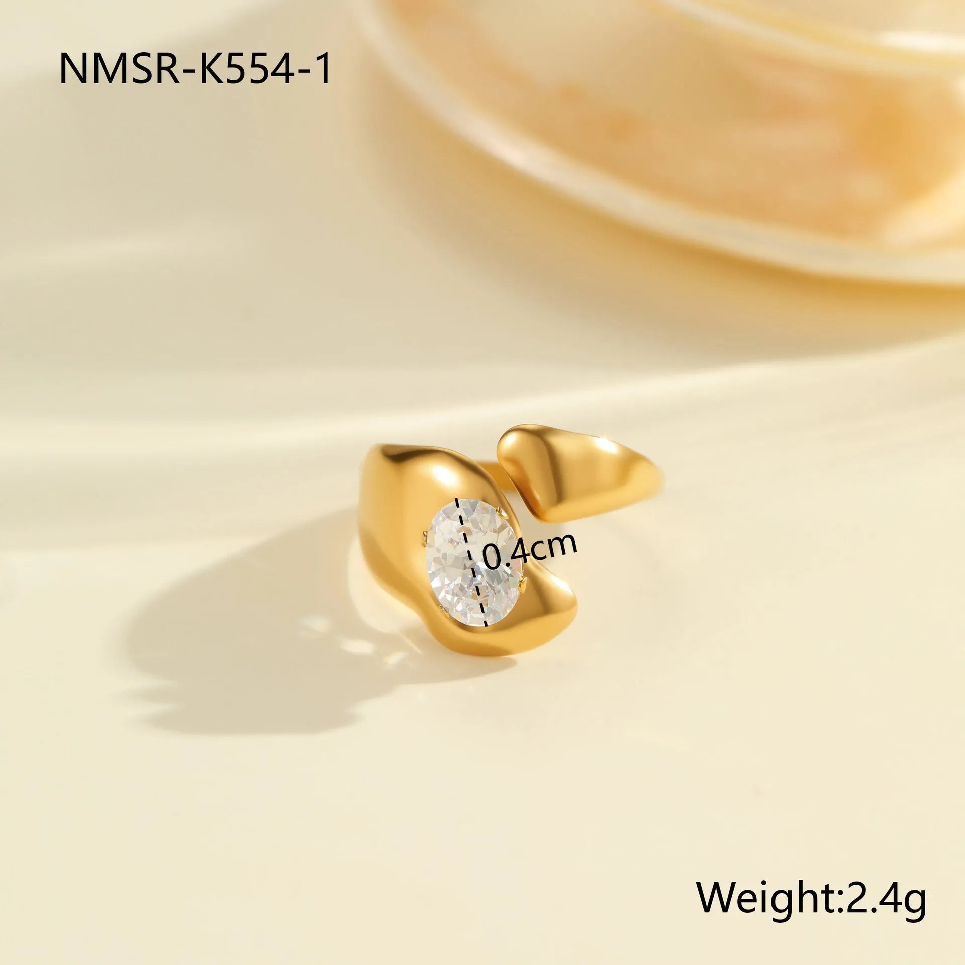 Geometric stainless steel open-mouth zircon ring for women in a silver tone.