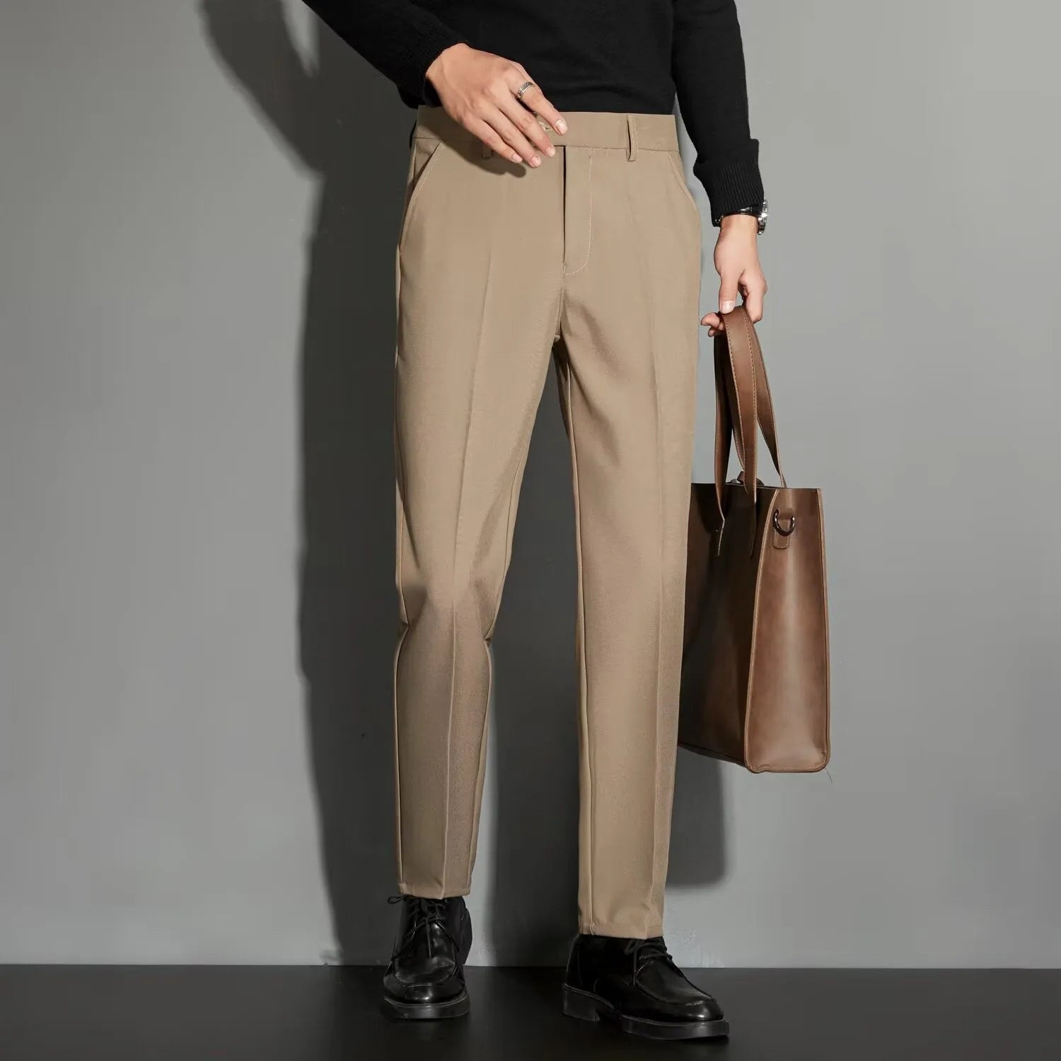 Men's straight-leg suit trousers in chemical fibre blend available in multiple colours and sizes