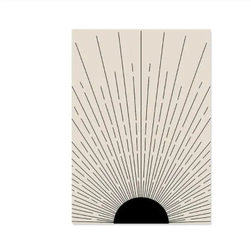 Abstract line design spray-painted on a frameless canvas wall art print in a boho style.