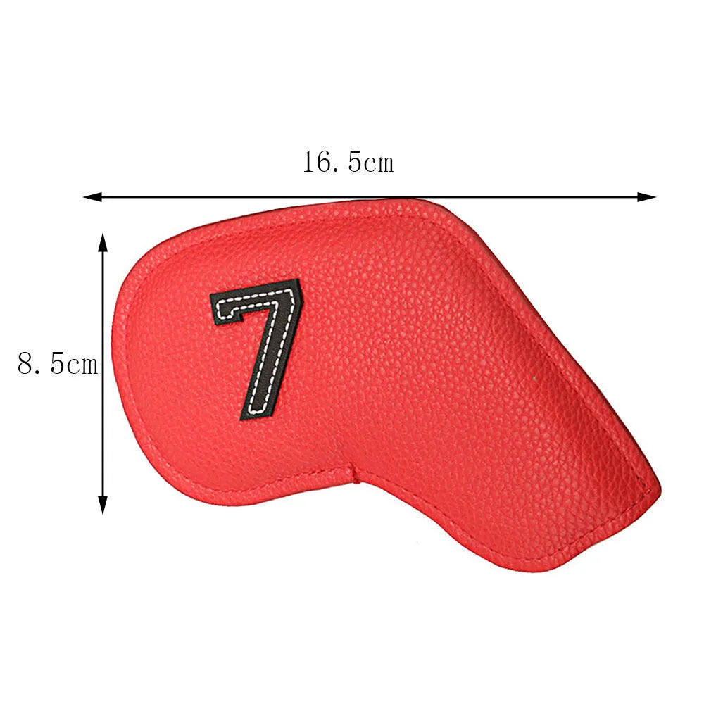 Set of 10 colourful digitally printed PU golf club head covers for woods and irons protection