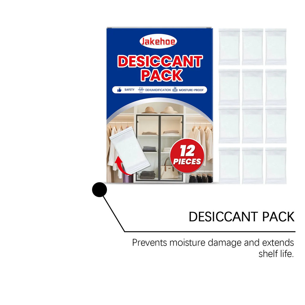 Pack of 12 white hanging desiccant bags for household moisture and odour control