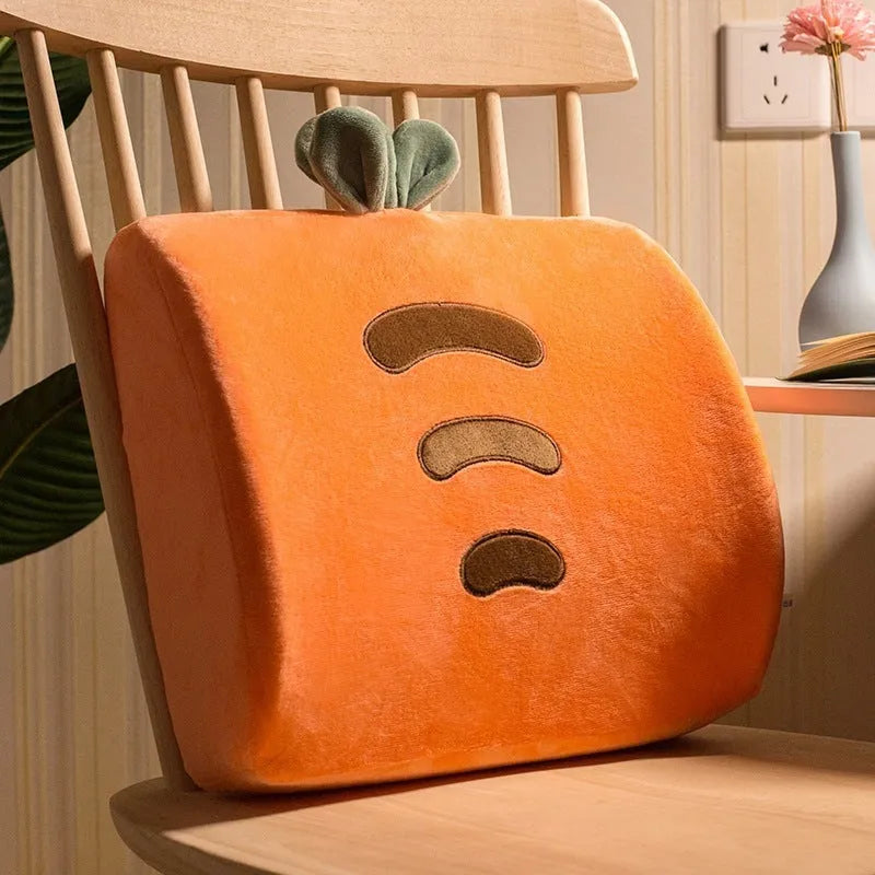 Cartoon memory foam seat cushion with removable cover, shown in Pink Unicorn design on an office chair.