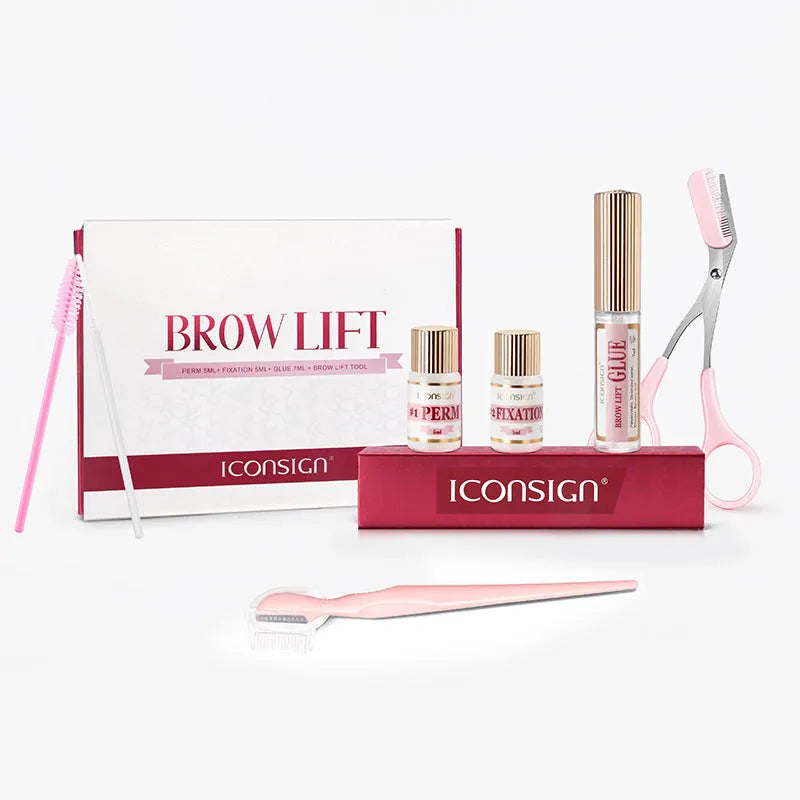 Pink eyebrow perm kit with keratin treatment solution and quick ironing suit for eyebrow styling