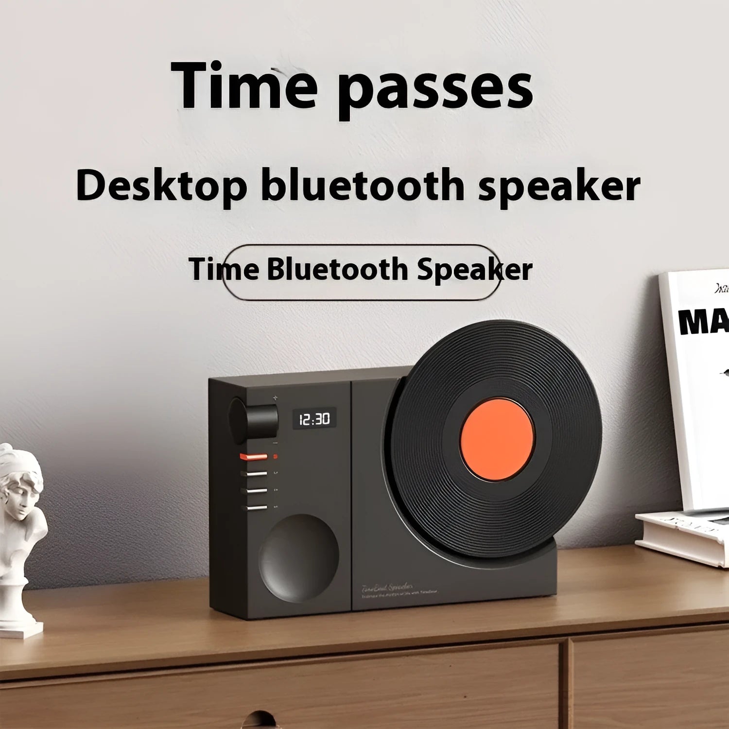 Mini portable Bluetooth speaker in Coral Pink colour with USB charging port.