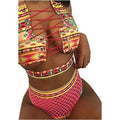 Women's checkered cross strap high waist bikini for swimming