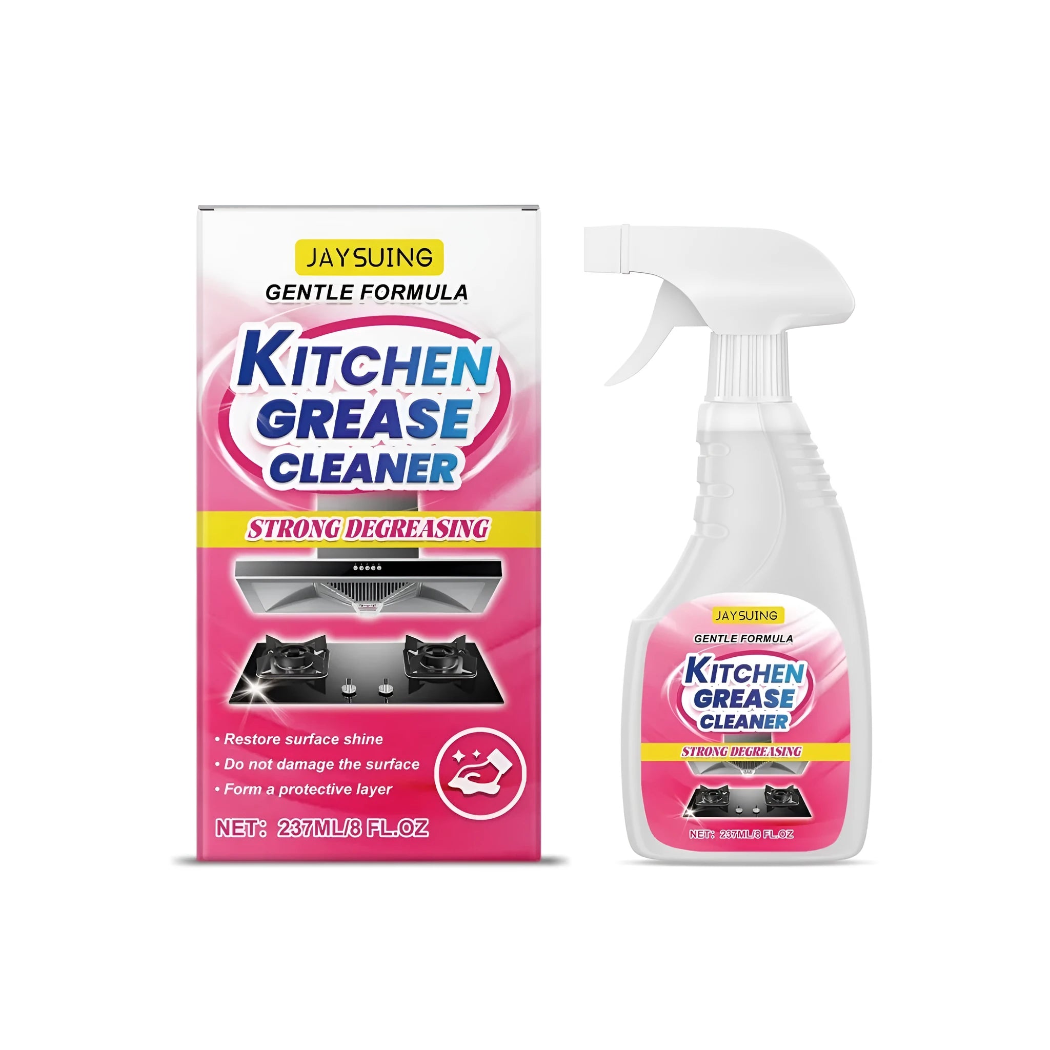 237ml bottle of concentrated kitchen grease cleaner on a kitchen worktop