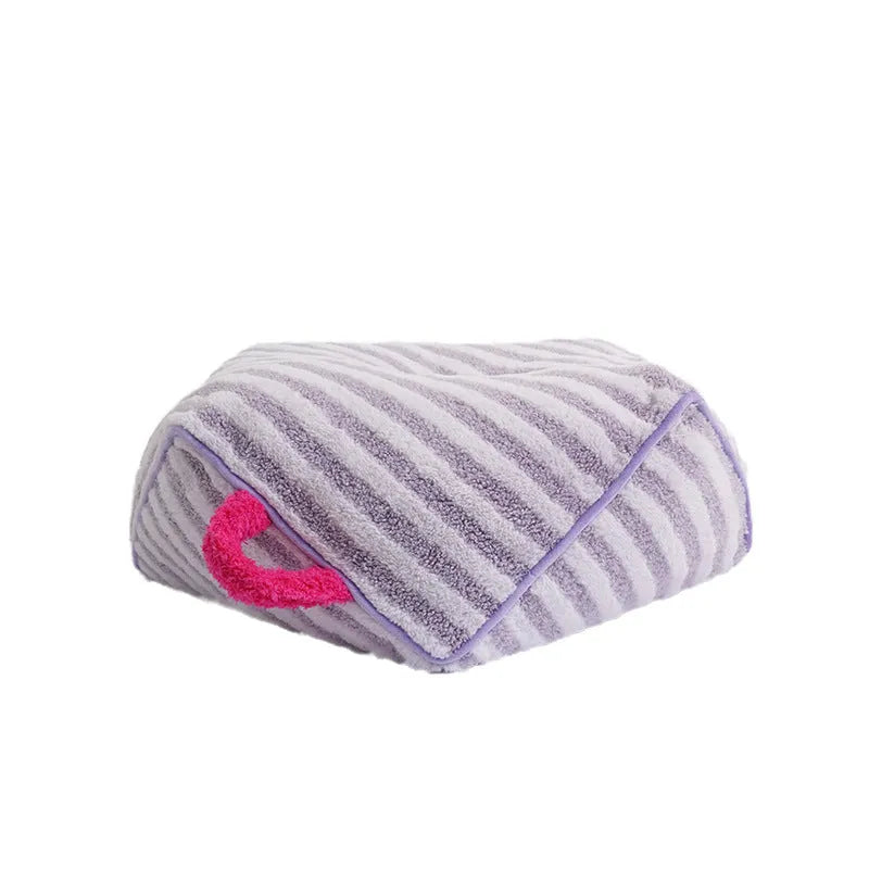 Striped soft velvet pet bed for dogs in orange, purple, or yellow with a removable washable cover.