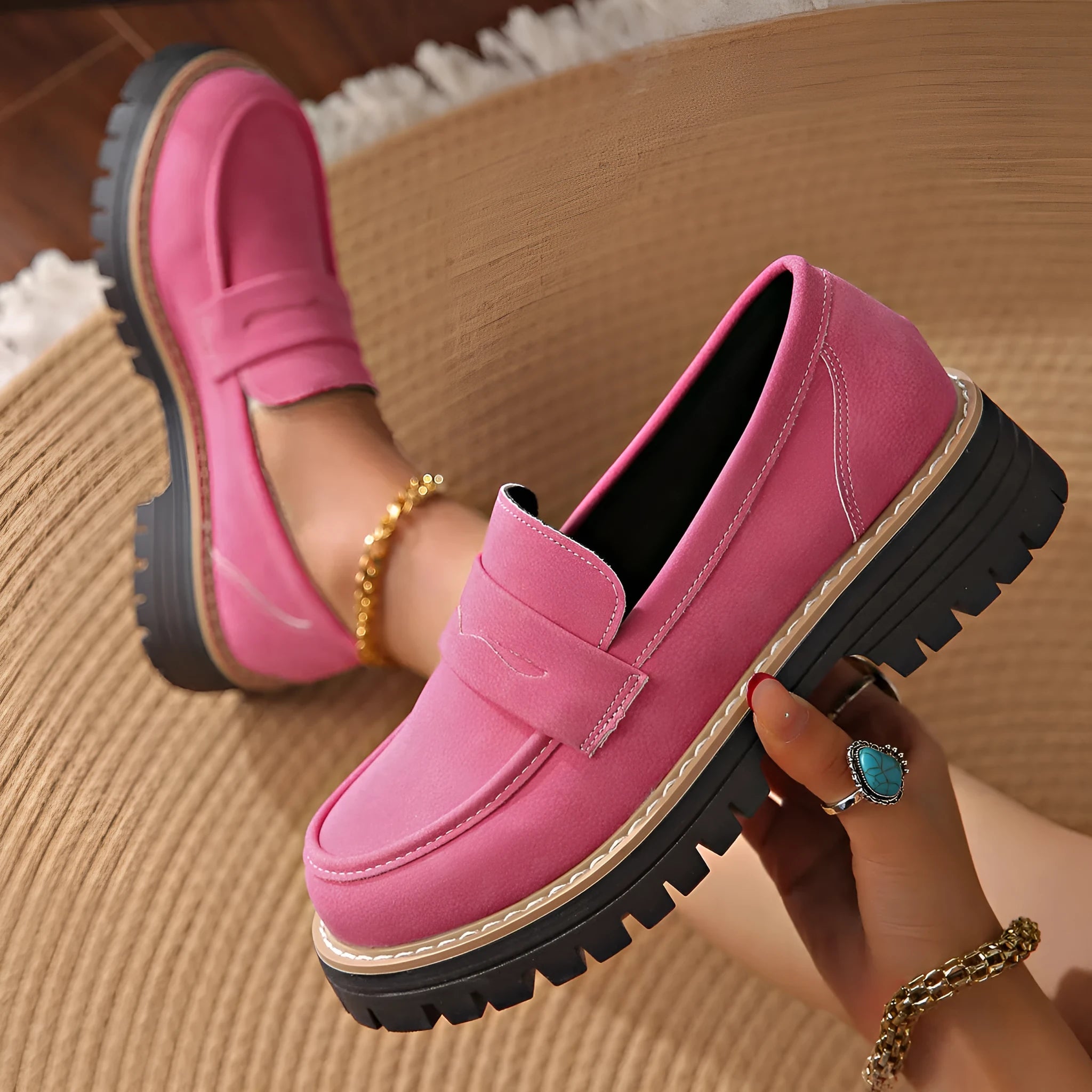 Women's retro solid colour plus size platform shoes with mid heel patent leather in black green pink
