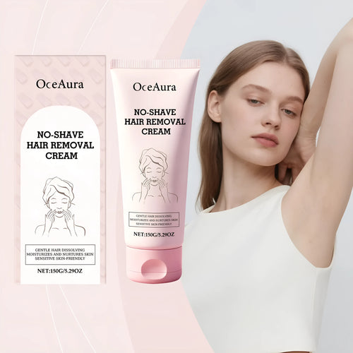 Tube of body depilatory cream 150g with gentle formula containing shea butter