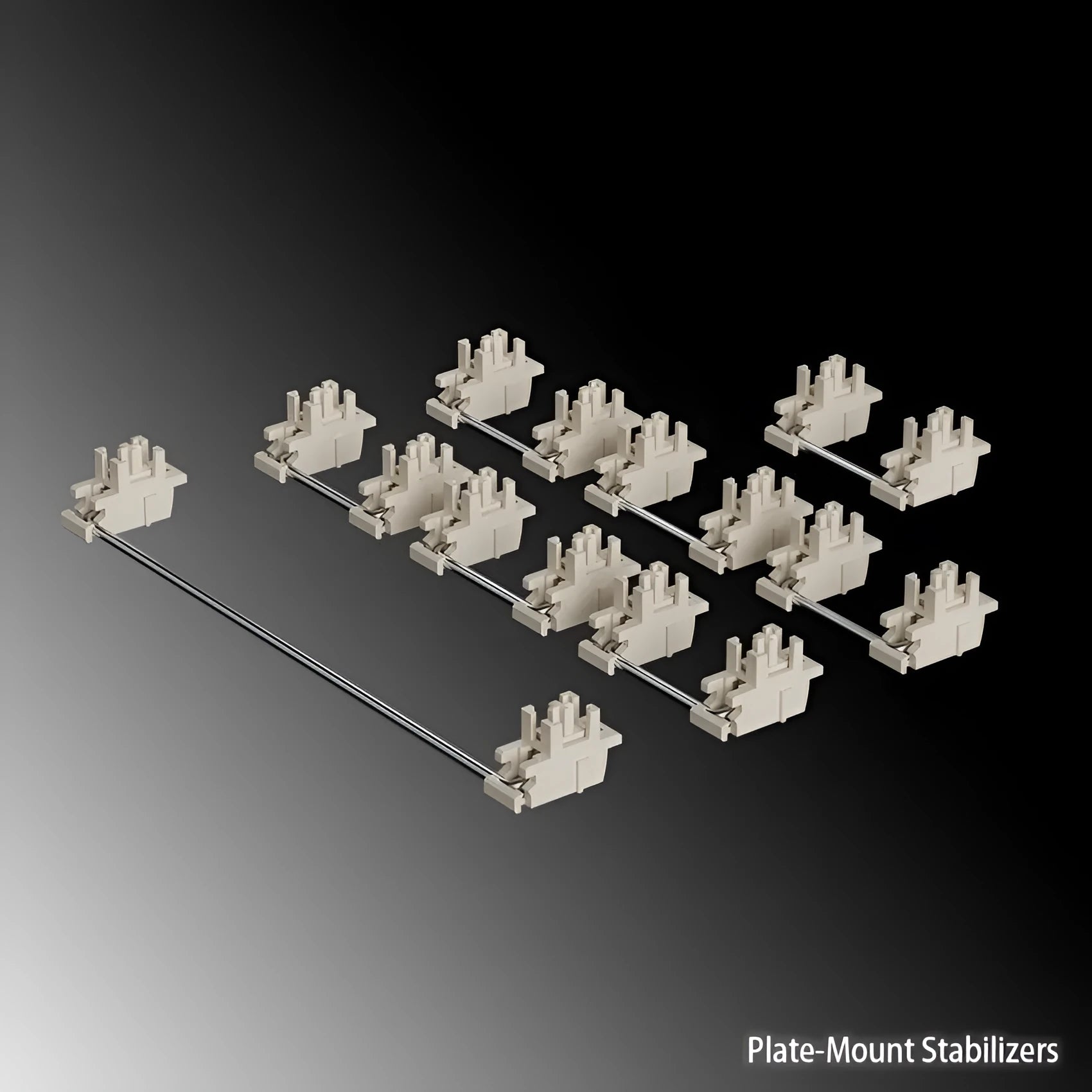 Keyboard shaft mechanical keyboard stabiliser accessories kit in black and white for 6.25U and 7U sizes.