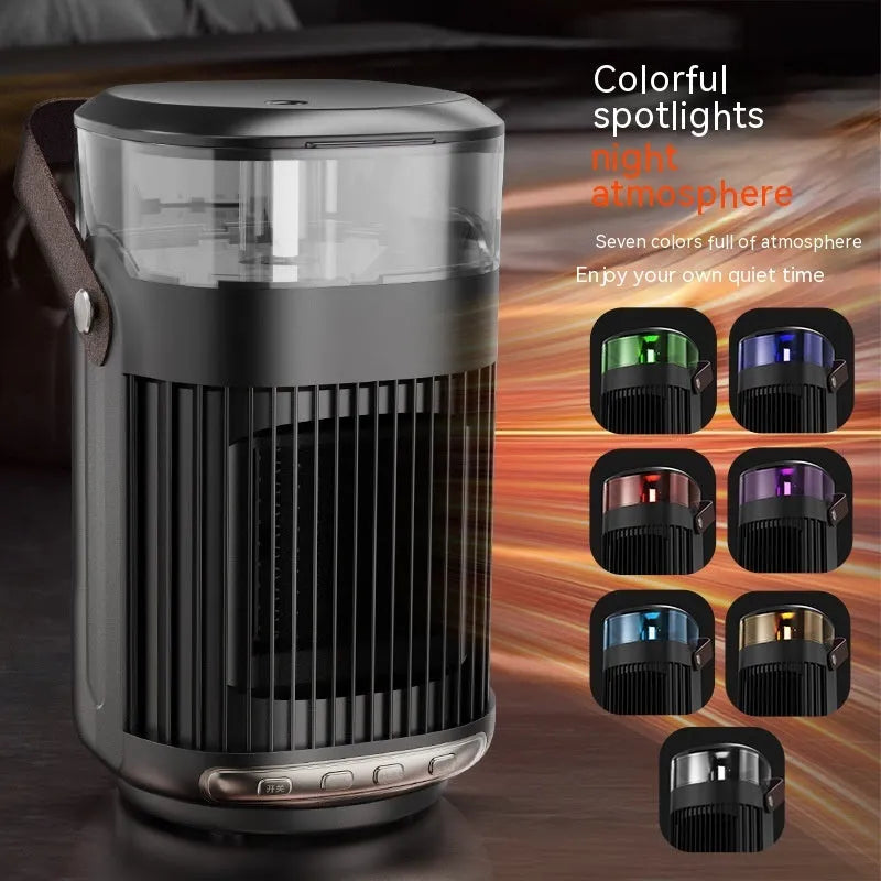 Black portable PTC ceramic heater and humidifier unit with front control panel.