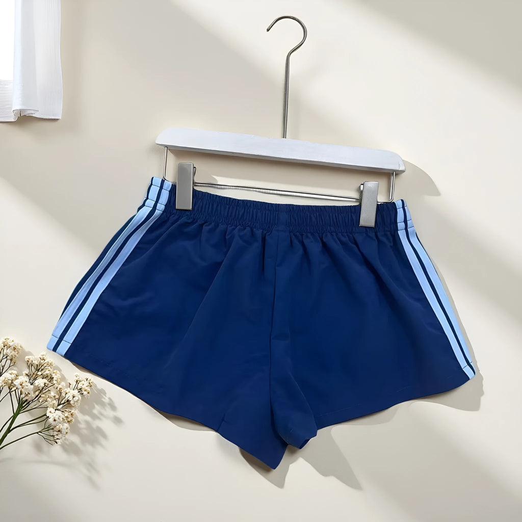 Navy blue men's high waist casual sports shorts made from micro-elastic nylon fabric