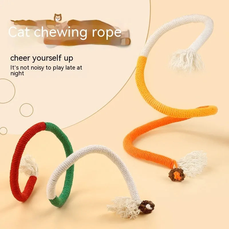 Cat bite rope toy self-hi relieving stuffy pet toy in traffic light colour with cotton thread construction