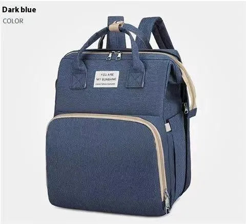 Lightweight nylon mother and baby bag with USB port, curved shoulder strap, shown in blue colour.