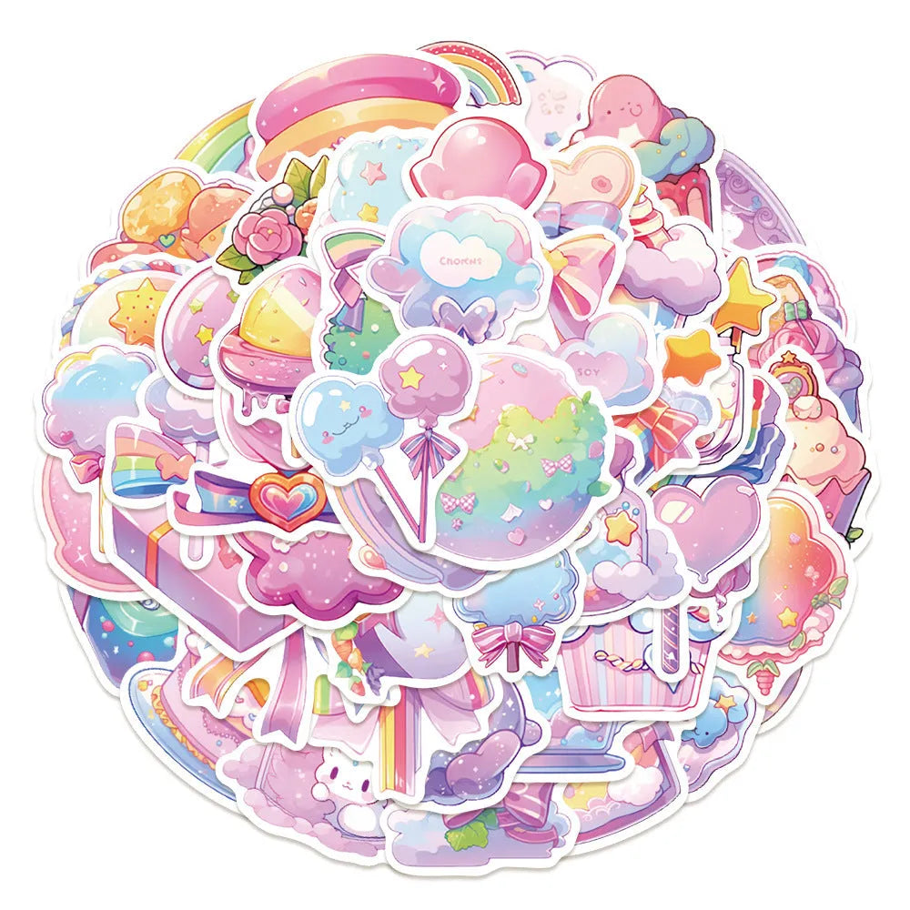Pack of fresh candy theme decorative waterproof stickers, each measuring between 4 and 7 centimetres.