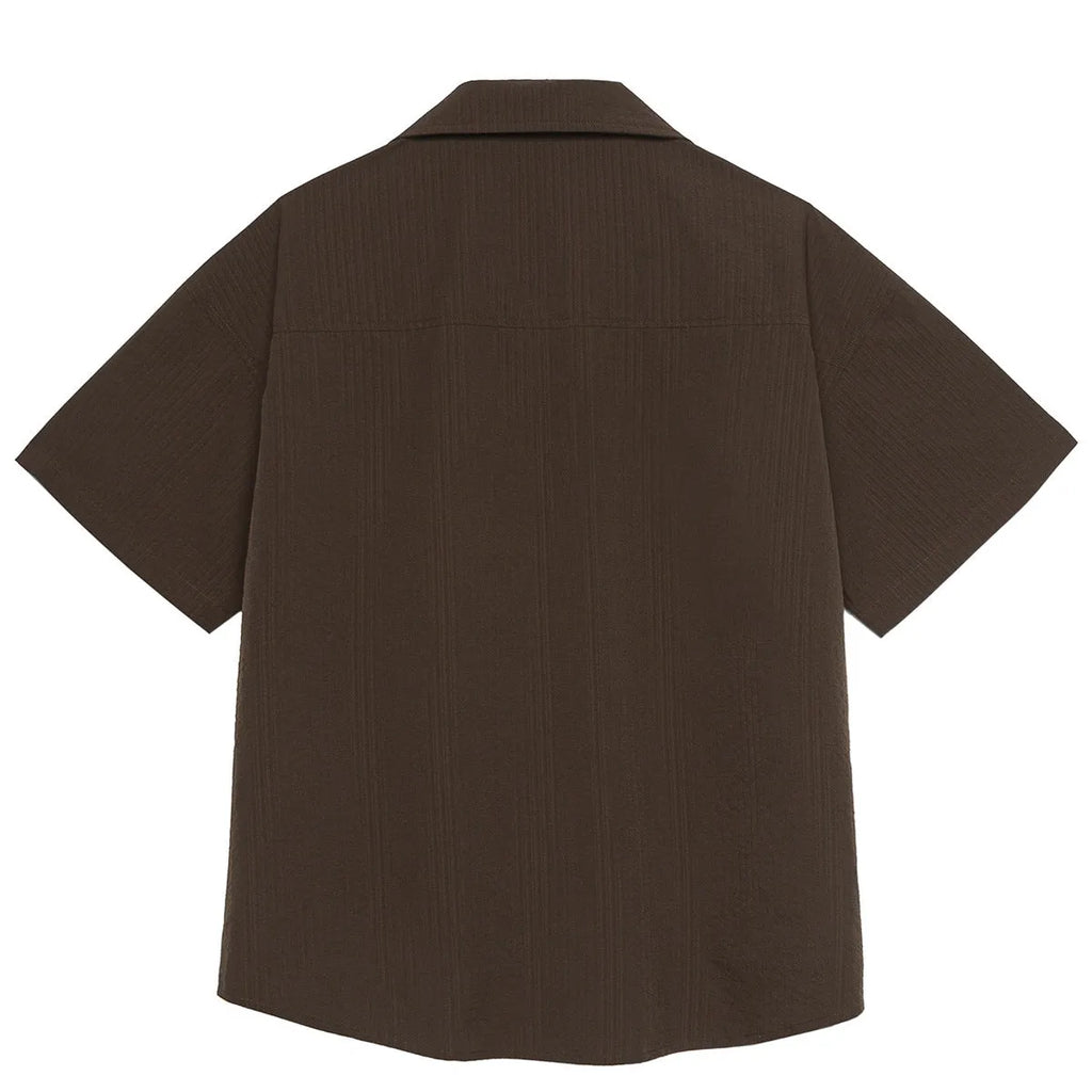 Brown coffee colour striped Cuban collar short sleeve outdoor waterproof shirt