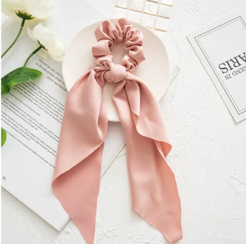Long ribbon large intestine ring hair accessory in spring dark green ribbon colour