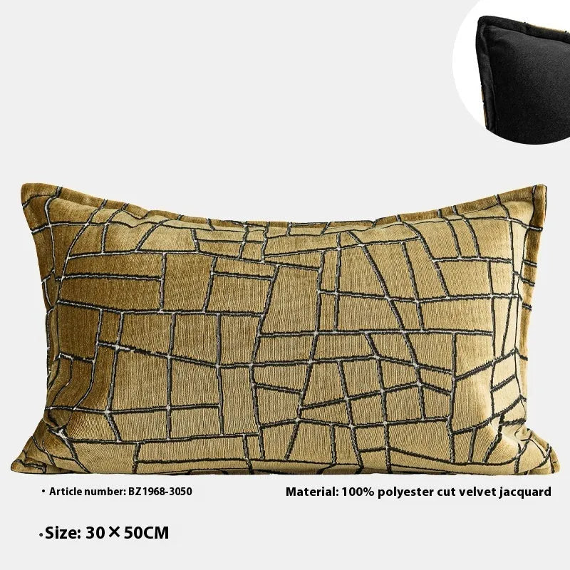 Tuhao gold geometric abstract pattern on a square polyester cushion cover.