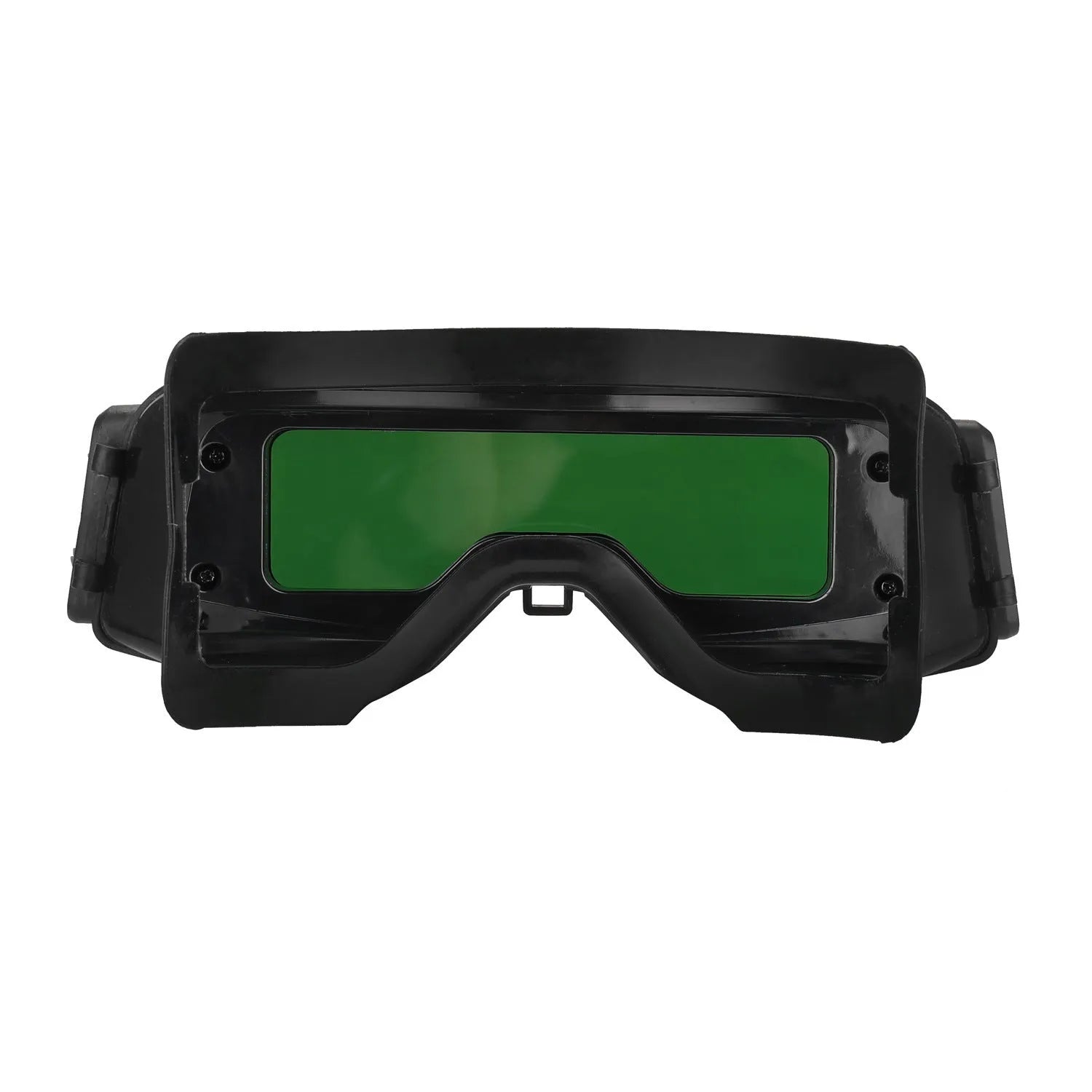 Black automatic darkening welding mask with a large rectangular viewing lens.