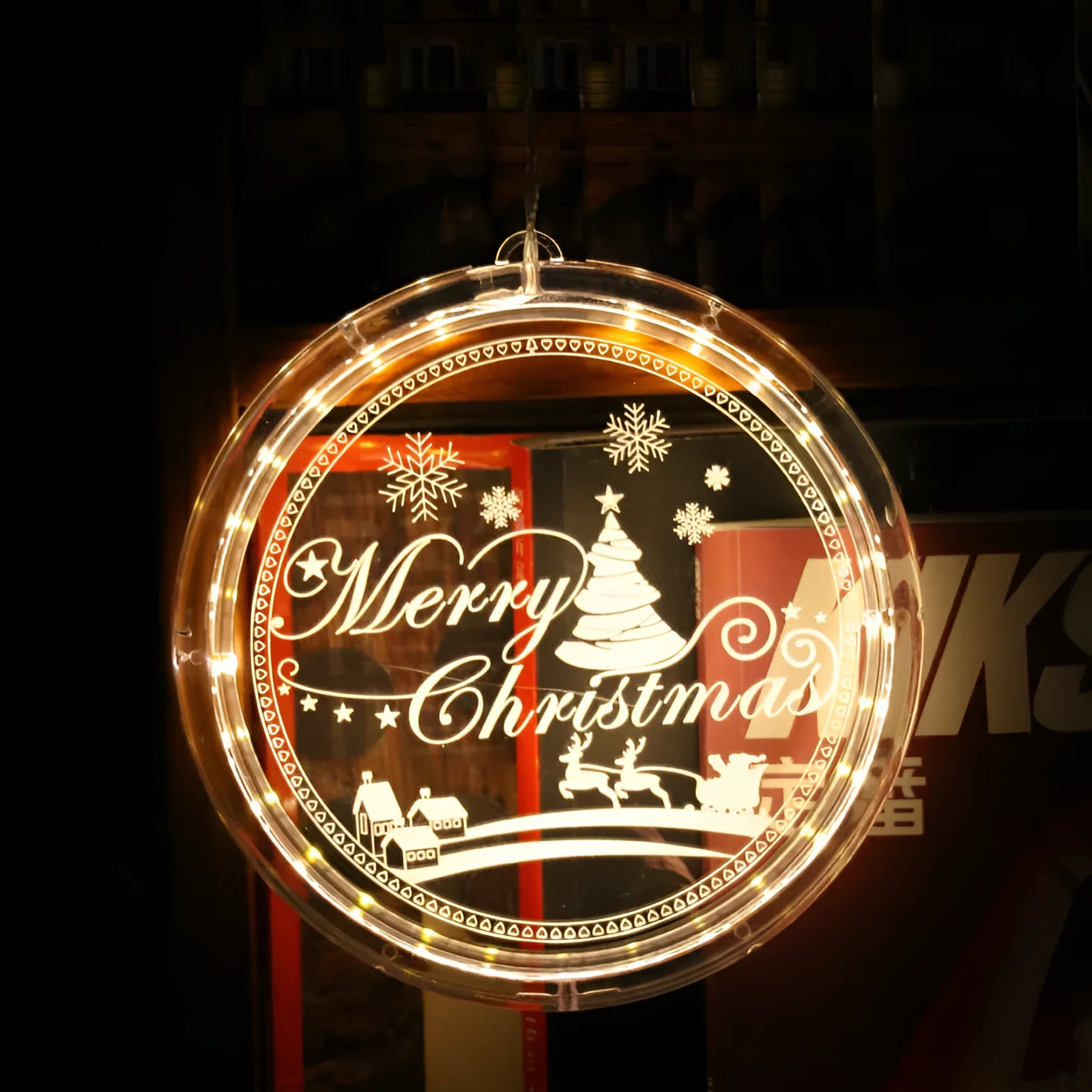 LED Christmas decoration disc light 170mm plastic shell with E14 holder in multiple colour options