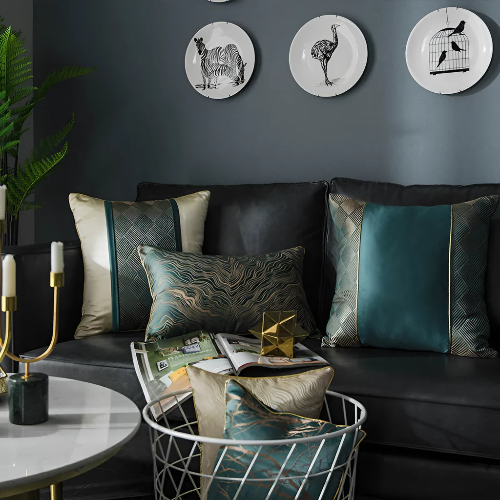 European luxury stripe sofa cushion cover in corrugated green colour, chemical fibre fabric, 45x45cm