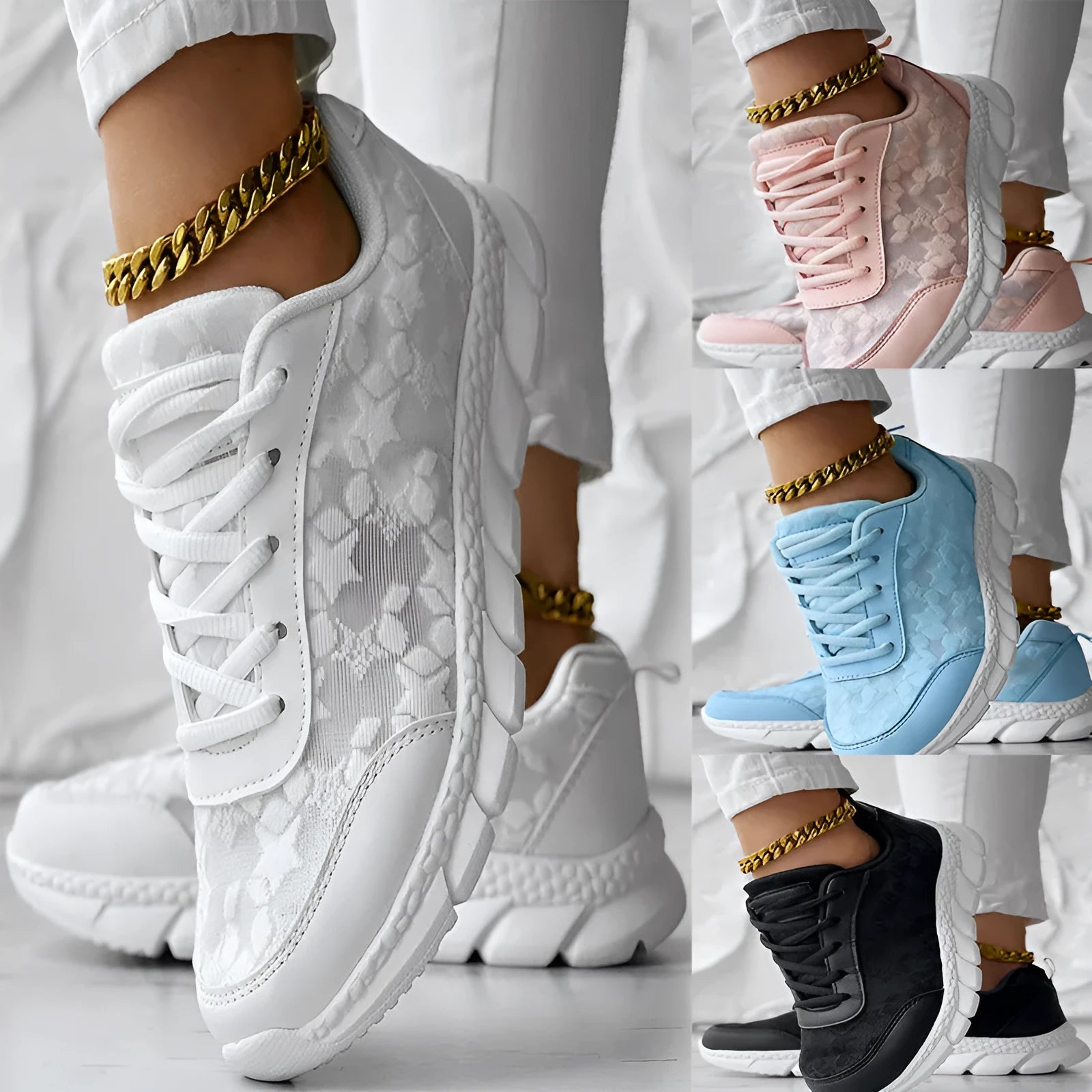 Women's white canvas running shoes with a soft flat sole on a plain background.