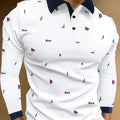 Men's loose fit long sleeve polo shirt with design buttons on placket